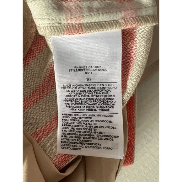 Banana Republic Dress 10 Coral Striped Linen Blend A-Line Halter Sleeveless - Picture 11 of 13